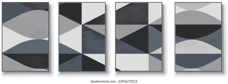 Conjunto de cuatro ilustraciones abstractas geométricas, creativas y minimalistas dibujadas a mano, arte de pared abstracto. Arte interior digital. Textura abstracta, geometría de arte moderno.