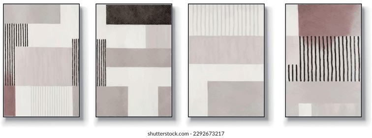 Set of four abstract geometric, creative minimalist hand drawn illustrations, abstract wall art. Digital interior art. Abstract texture, modern art geometry.