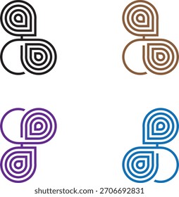 A set of four abstract geometric icons arranged in a 2x2 grid, each featuring a pair of teardrop-shaped elements connected by a horizontal line.