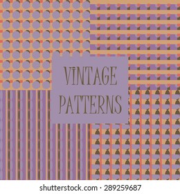 Set of four abstract geometric retro seamless tiles. Retro wallpaper texture. Vintage pattern for design uses, web and printed media. Colorful wrapping paper.