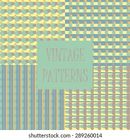 Set of four abstract geometric retro seamless tiles. Retro wallpaper texture. Vintage pattern for design uses, web and printed media. Colorful wrapping paper.