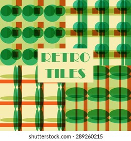 Set of four abstract geometric retro seamless tiles. Retro wallpaper texture. Vintage pattern for design uses, web and printed media. Colorful wrapping paper.