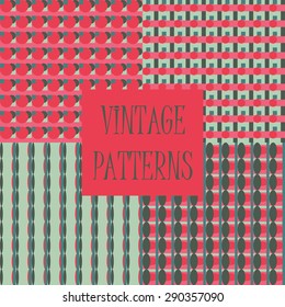 Set of four abstract geometric retro seamless tiles. Retro wallpaper texture. Vintage pattern for design uses, web and printed media. Colorful wrapping paper.