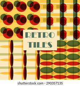 Set of four abstract geometric retro seamless tiles. Retro wallpaper texture. Vintage pattern for design uses, web and printed media. Colorful wrapping paper.