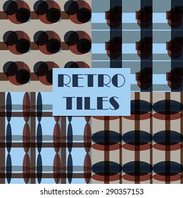 Set of four abstract geometric retro seamless tiles. Retro wallpaper texture. Vintage pattern for design uses, web and printed media. Colorful wrapping paper.
