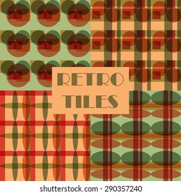 Set of four abstract geometric retro seamless tiles. Retro wallpaper texture. Vintage pattern for design uses, web and printed media. Colorful wrapping paper.