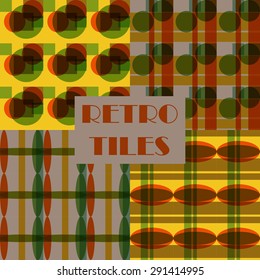 Set of four abstract geometric retro seamless tiles. Retro wallpaper texture. Vintage pattern for design uses, web and printed media. Colorful wrapping paper.