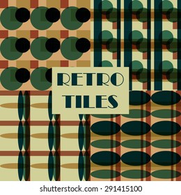 Set of four abstract geometric retro seamless tiles. Retro wallpaper texture. Vintage pattern for design uses, web and printed media. Colorful wrapping paper.