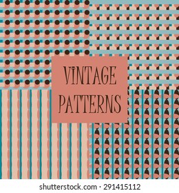 Set of four abstract geometric retro seamless tiles. Retro wallpaper texture. Vintage pattern for design uses, web and printed media. Colorful wrapping paper.