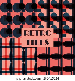 Set of four abstract geometric retro seamless tiles. Retro wallpaper texture. Vintage pattern for design uses, web and printed media. Colorful wrapping paper.