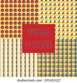 Set of four abstract geometric retro seamless tiles. Retro wallpaper texture. Vintage pattern for design uses, web and printed media. Colorful wrapping paper.