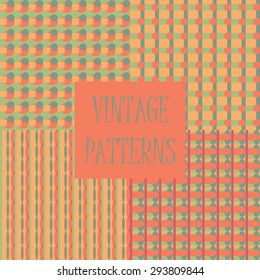 Set of four abstract geometric retro seamless tiles. Retro wallpaper texture. Vintage pattern for design uses, web and printed media. Colorful wrapping paper.