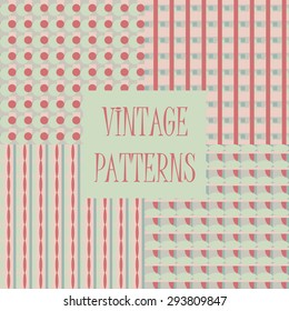 Set of four abstract geometric retro seamless tiles. Retro wallpaper texture. Vintage pattern for design uses, web and printed media. Colorful wrapping paper.