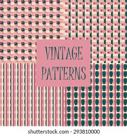 Set of four abstract geometric retro seamless tiles. Retro wallpaper texture. Vintage pattern for design uses, web and printed media. Colorful wrapping paper.