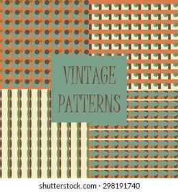 Set of four abstract geometric retro seamless tiles. Retro wallpaper texture. Vintage pattern for design uses, web and printed media. Colorful wrapping paper.