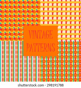 Set of four abstract geometric retro seamless tiles. Retro wallpaper texture. Vintage pattern for design uses, web and printed media. Colorful wrapping paper.