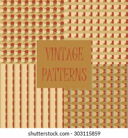 Set of four abstract geometric retro seamless tiles. Retro wallpaper texture. Vintage pattern for design uses, web and printed media. Colorful wrapping paper.