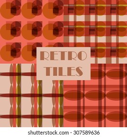 Set of four abstract geometric retro seamless tiles. Retro wallpaper texture. Vintage pattern for design uses, web and printed media. Colorful wrapping paper.