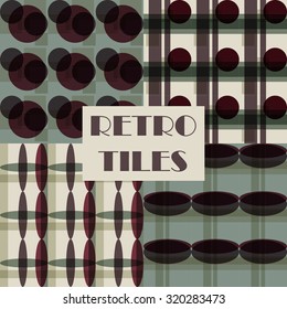 Set of four abstract geometric retro seamless tiles. Retro wallpaper texture. Vintage pattern for design uses, web and printed media. Colorful wrapping paper.