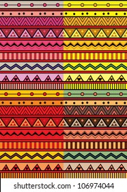 Set of four abstract geometric seamless pattern. Aztec style pattern with triangle and line