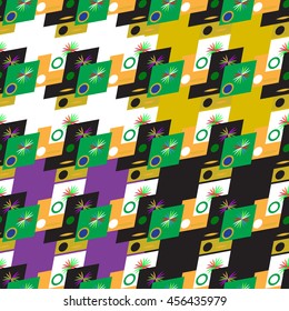 Set of four abstract geometric seamless pattern on color background.