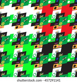 Set of four abstract geometric seamless pattern on color background.