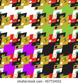 Set of four abstract geometric seamless pattern on color background.