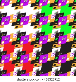 Set of four abstract geometric seamless pattern on color background.