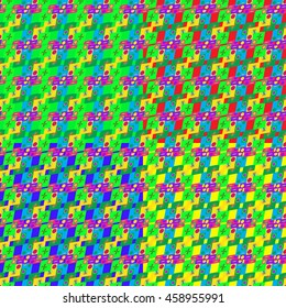 Set of four abstract geometric seamless pattern on color background.