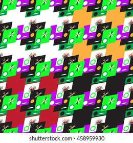 Set of four abstract geometric seamless pattern on color background.