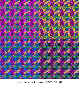 Set of four abstract geometric seamless pattern on color background.