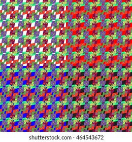 Set of four abstract geometric seamless pattern on color background.
