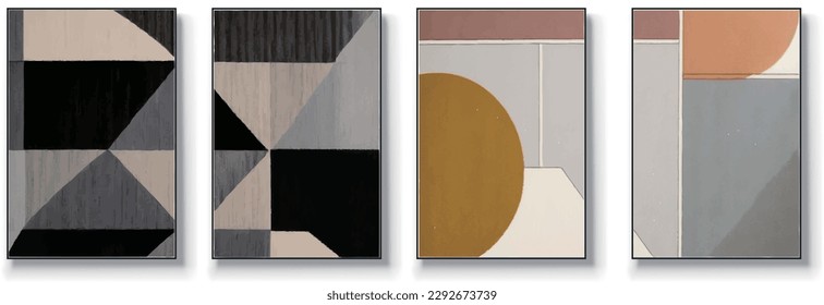 Conjunto de cuatro geometría abstracta, ilustración creativa minimalista dibujada a mano, pintura abstracta, diseño geométrico, diseño texturado de grano vintage, geometría de arte moderno.