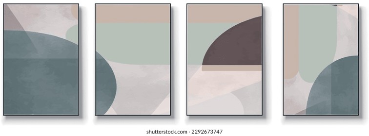 Set of four abstract geometry, creative minimalist hand drawn illustration, abstract painting, geometric design, vintage grunge textured design, modern art geometry.