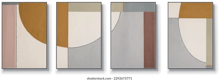 Set of four abstract geometry, creative minimalist hand drawn illustration, abstract painting, geometric design, vintage grunge textured design, modern art geometry.