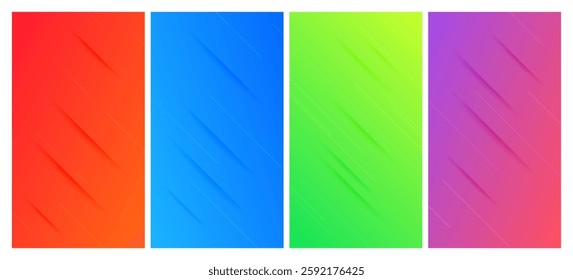 Set of four abstract gradient backgrounds with lines and shadows. Header banner. Bright abstract presentation backdrop. Vector illustration