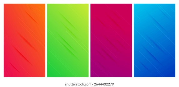 Set of four abstract gradient backgrounds with lines and shadows. Header banner. Bright abstract presentation backdrop. Vector illustration