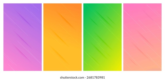 Set of four abstract gradient backgrounds with lines and shadows. Header banner. Bright abstract presentation backdrop. Vector illustration