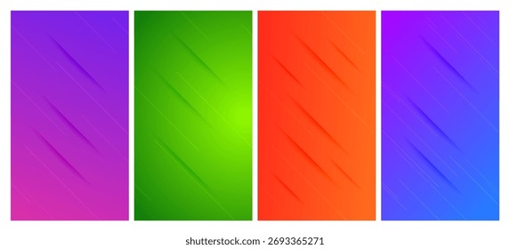 Set of four abstract gradient backgrounds with lines and shadows. Header banner. Bright abstract presentation backdrop. Vector illustration