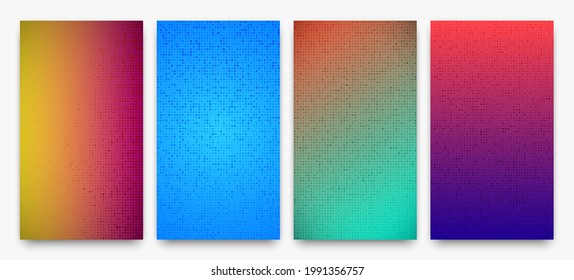 Set of four abstract gradient geometric backgrounds of squares. Pixel backgrounds with empty space. Vector illustration