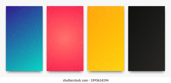 Satz von vier abstrakten Farbverlauf-geometrischen Hintergründen von Quadraten. Pixel-Hintergründe mit Leerzeichen. Vektorgrafik