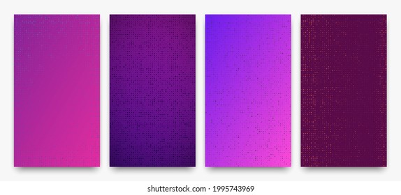 Set of four abstract gradient geometric backgrounds of squares. Pixel backgrounds with empty space. Vector illustration