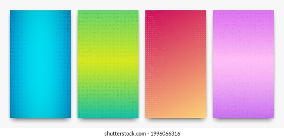 Conjunto de cuatro fondos geométricos de gradiente abstracto de cuadrados. Fondos de píxeles con espacio vacío. Ilustración del vector