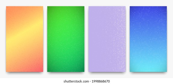 Set of four abstract gradient geometric backgrounds of squares. Pixel backgrounds with empty space. Vector illustration