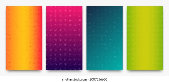 Set of four abstract gradient geometric backgrounds of squares. Pixel backgrounds with empty space. Vector illustration