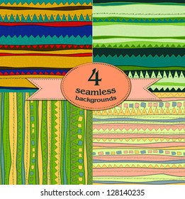 set of four abstract hand drawn seamless patterns with lines