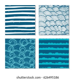 Set of four abstract hand-drawn wave patterns. Background can be used for wallpaper, fills, surface texture, scrapbook, party decoration, t-shirt design, card, print, poster, invitation, packaging.