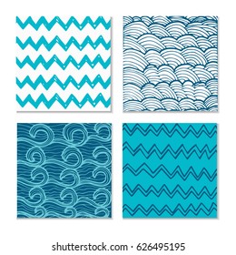 Set of four abstract hand-drawn wave patterns. Background can be used for wallpaper, fills, surface texture, scrapbook, party decoration, t-shirt design, card, print, poster, invitation, packaging.