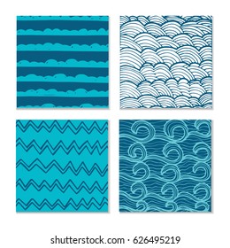 Set of four abstract hand-drawn wave patterns. Background can be used for wallpaper, fills, surface texture, scrapbook, party decoration, t-shirt design, card, print, poster, invitation, packaging.