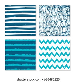 Set of four abstract hand-drawn wave patterns. Background can be used for wallpaper, fills, surface texture, scrapbook, party decoration, t-shirt design, card, print, poster, invitation, packaging.